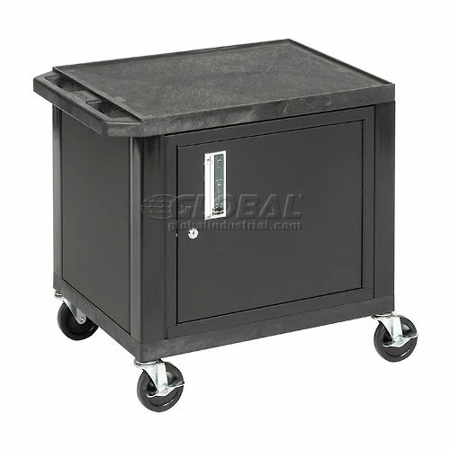 H. Wilson Plastic Utility Cart 2 Shelves Black With Security Cabinet - Image 3