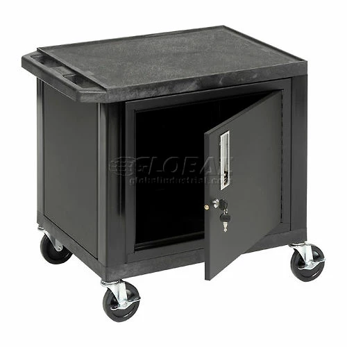 H. Wilson Plastic Utility Cart 2 Shelves Black With Security Cabinet - Image 4