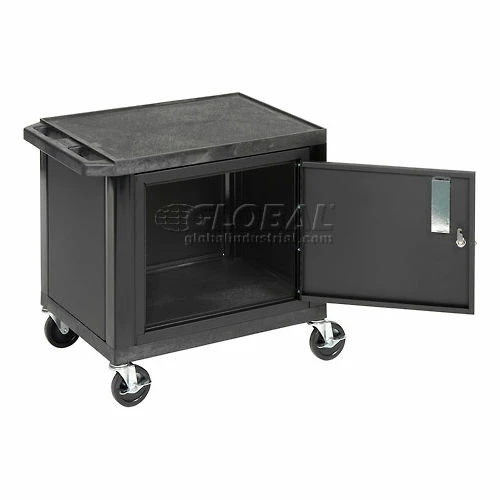 H. Wilson Plastic Utility Cart 2 Shelves Black With Security Cabinet - Image 5