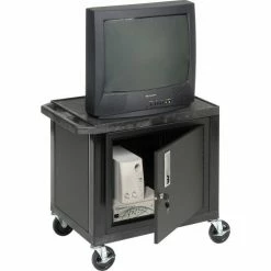 H. Wilson Plastic Utility Cart 2 Shelves Black With Security Cabinet