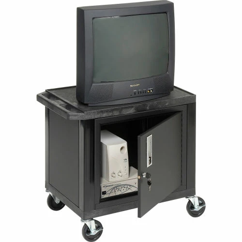 H. Wilson Plastic Utility Cart 2 Shelves Black With Security Cabinet