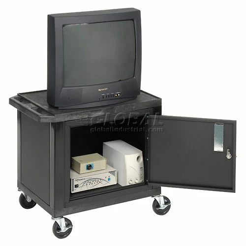 H. Wilson Plastic Utility Cart 2 Shelves Black With Security Cabinet - Image 2
