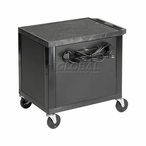 H. Wilson Plastic Utility Cart 2 Shelves Black With Security Cabinet - Image 6