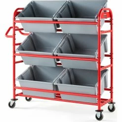 Rubbermaid Tote Picking Cart with Angled Shelves, Red