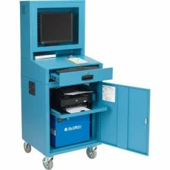 Global Industrial™ Mobile Powered LCD Computer Cabinet, 100AH Battery, Blue, Unassembled