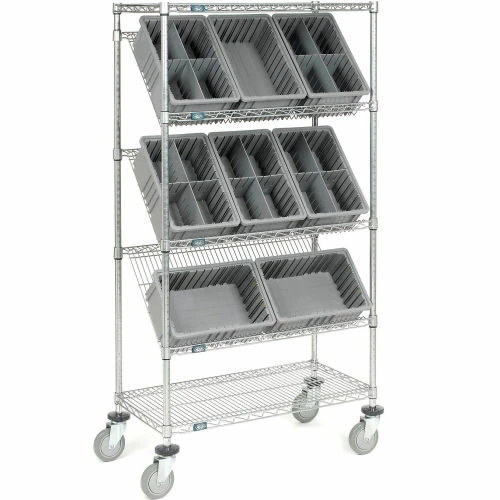 Global Industrial Easy Access Slant Shelf Chrome Wire Truck 36"L x 18"W x 63"H - Image 7