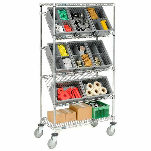 Global Industrial Easy Access Slant Shelf Chrome Wire Truck 36"L x 18"W x 63"H - Image 4