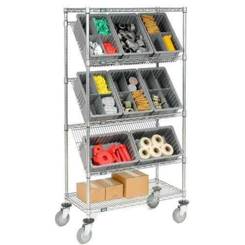 Global Industrial Easy Access Slant Shelf Chrome Wire Truck 36"L x 18"W x 63"H - Image 3