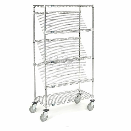 Global Industrial Easy Access Slant Shelf Chrome Wire Truck 36"L x 18"W x 63"H
