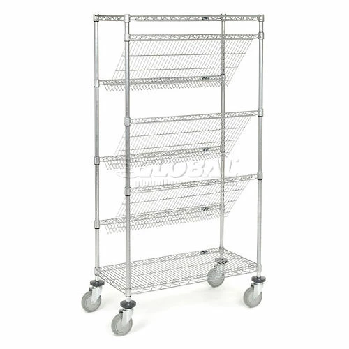 Global Industrial Easy Access Slant Shelf Chrome Wire Truck 36"L x 18"W x 63"H - Image 2