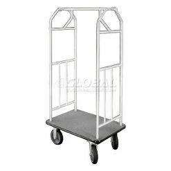 Glaro Bellman Hotel Cart 35x24 Satin Aluminum with Gray Carpet & Rubber Wheels