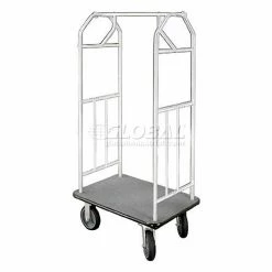Glaro Bellman Hotel Cart 41x24 Satin Aluminum with Gray Carpet & Rubber Wheels