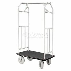Glaro Bellman Hotel Cart 41x24 Satin Aluminum with Black Carpet & Pneu. Wheels