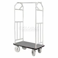 Glaro Bellman Hotel Cart 41x24 Satin Aluminum with Gray Carpet & Pneu. Wheels
