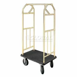 Glaro Bellman Hotel Cart 41x24 Satin Brass with Black Carpet & Rubber Wheels