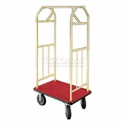 Glaro Bellman Hotel Cart 41x24 Satin Brass with Burgundy Carpet & Rubber Wheels