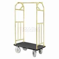 Glaro Bellman Hotel Cart 41x24 Satin Brass with Black Carpet & Pneu. Wheels