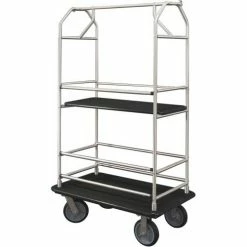 Glaro Bellman Condo Cart 40x25 Satin Aluminim Black Carpet, 4 Rubber Wheels
