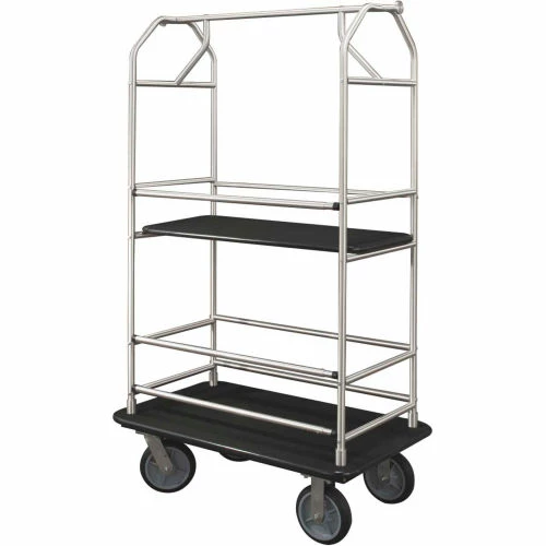 Glaro Bellman Condo Cart 40x25 Satin Aluminim Black Carpet, 4 Rubber Wheels