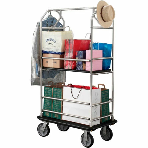 Glaro Bellman Condo Cart 40x25 Satin Aluminim Black Carpet, 4 Rubber Wheels - Image 2