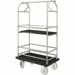 Glaro Bellman Condo Cart 40x25 Satin Aluminim Black Carpet, 4 Pneumatic Wheels