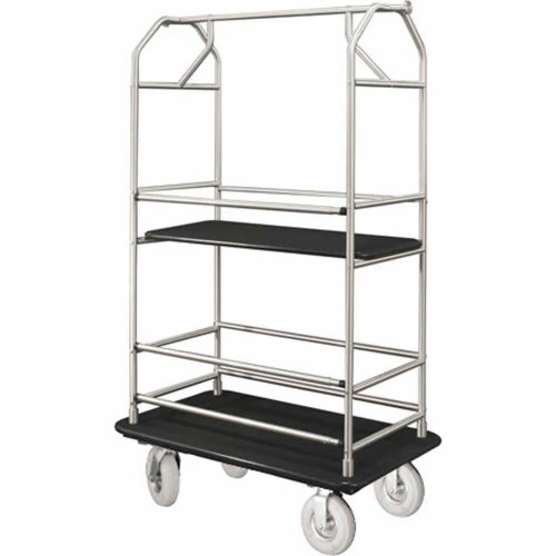 Glaro Bellman Condo Cart 40x25 Satin Aluminim Black Carpet, 4 Pneumatic Wheels
