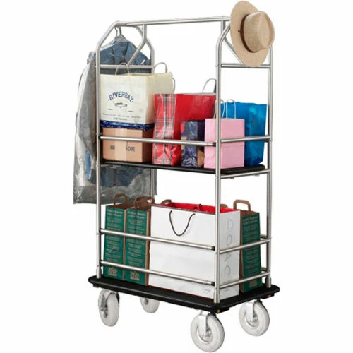 Glaro Bellman Condo Cart 48x25 Satin Aluminim Black Carpet, 4 Pneumatic Wheels - Image 2