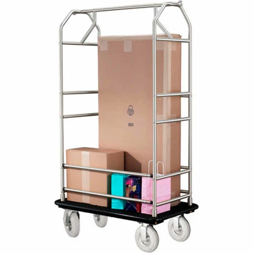 Glaro Bellman Condo Cart 48x25 Satin Aluminim Black Carpet, 4 Pneumatic Wheels - Image 3