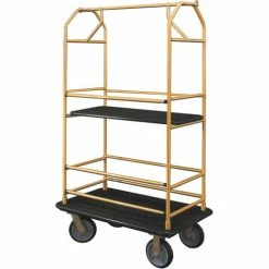 Glaro Bellman Condo Cart 40x25 Satin Brass Black Carpet, 4 Rubber Wheels
