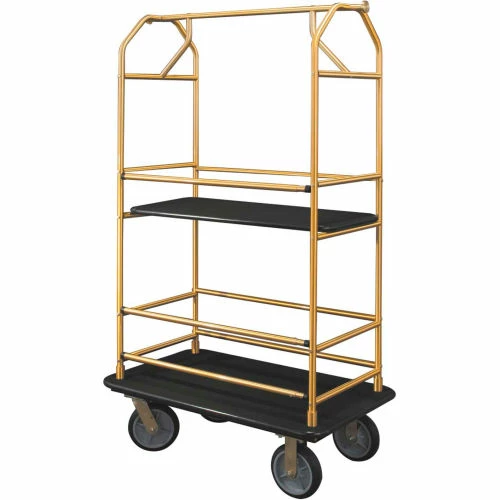 Glaro Bellman Condo Cart 40x25 Satin Brass Black Carpet, 4 Rubber Wheels
