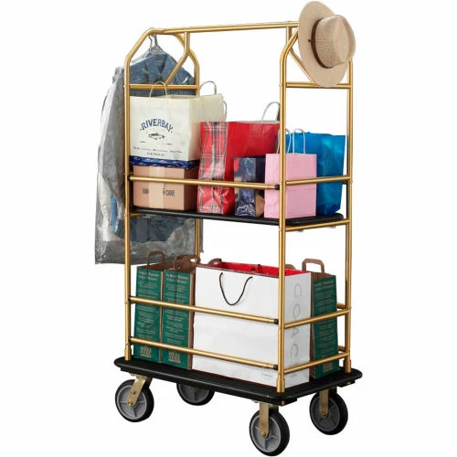 Glaro Bellman Condo Cart 40x25 Satin Brass Black Carpet, 4 Rubber Wheels - Image 2