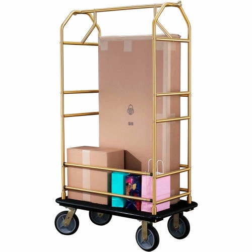 Glaro Bellman Condo Cart 40x25 Satin Brass Black Carpet, 4 Rubber Wheels - Image 3