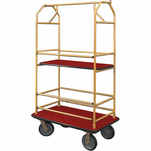 Glaro Bellman Condo Cart 40x25 Satin Brass Burgundy Carpet, 4 Rubber Wheels