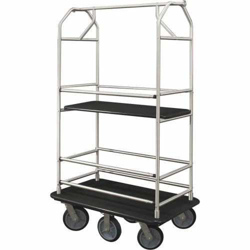 Glaro Bellman Condo Cart 48x25 Satin Aluminum Black Carpet, 6 Rubber Wheels