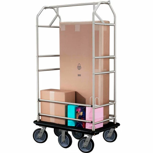 Glaro Bellman Condo Cart 48x25 Satin Aluminum Black Carpet, 6 Rubber Wheels - Image 3