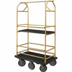 Glaro Bellman Condo Cart 48x25 Satin Brass Black Carpet, 6 Rubber Wheels