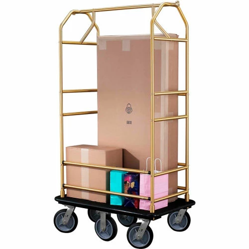 Glaro Bellman Condo Cart 48x25 Satin Brass Black Carpet, 6 Rubber Wheels - Image 3