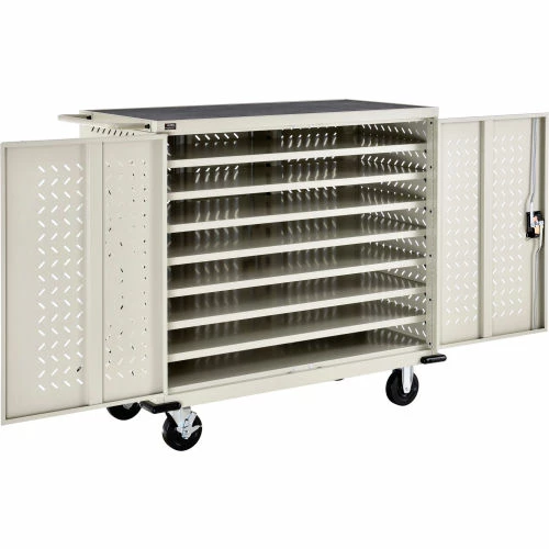 Global Industrial Mobile Charging Cart for 24 Chromebooks & Tablets, Putty, Assembled - Image 4