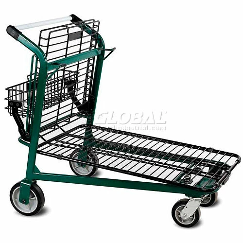 VersaCart® Retractable Tray Top Shelf Lawn Garden Shopping Cart Dark Green - Image 2