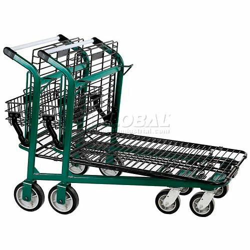 VersaCart® Retractable Tray Top Shelf Lawn Garden Shopping Cart Dark Green - Image 3