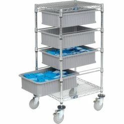 Global Industrial™ Chrome Wire Cart With (4) 6"H Gray Grid Containers 21x24x40