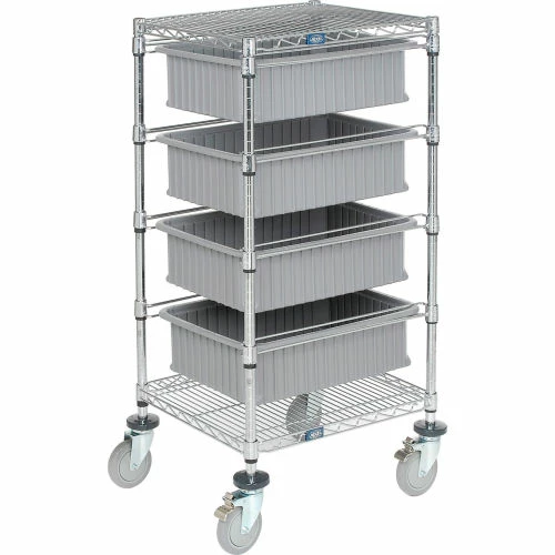 Global Industrial Chrome Wire Cart With (4) 6"H Gray Grid Containers 21x24x40 - Image 2