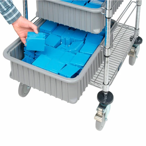 Global Industrial Chrome Wire Cart With (4) 6"H Gray Grid Containers 21x24x40 - Image 3