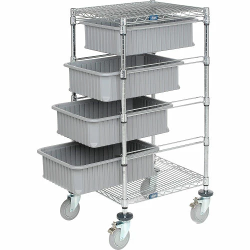 Global Industrial Chrome Wire Cart With (4) 6"H Gray Grid Containers 21x24x40 - Image 4