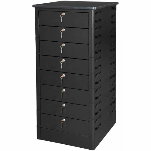 Datum TekStak Laptop Storage Locker with Laminate Top, 8 Bays, Key Lock, Black