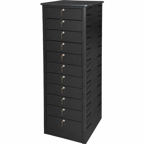Datum TekStak Laptop Storage Locker with Laminate Top, 11 Bays, Key Lock, Black