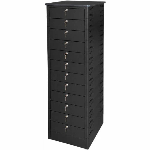 Datum TekStak Laptop Storage Locker with Laminate Top, 12 Bays, Key Lock, Black