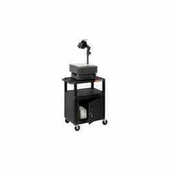 H. Wilson Plastic Utility Cart 3 Shelves Black With Security Cabinet