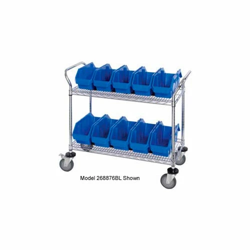 Quantum Storage Systems Quantum WRC3-1836-1265 Chrome Wire Mobile Cart With 15 QuickPick Double Open Bins Blue, 36"x18"x38"