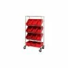 Global Industrial Easy Access Slant Shelf Chrome Wire Cart 12 6"H Grid Containers Red 36x18x63